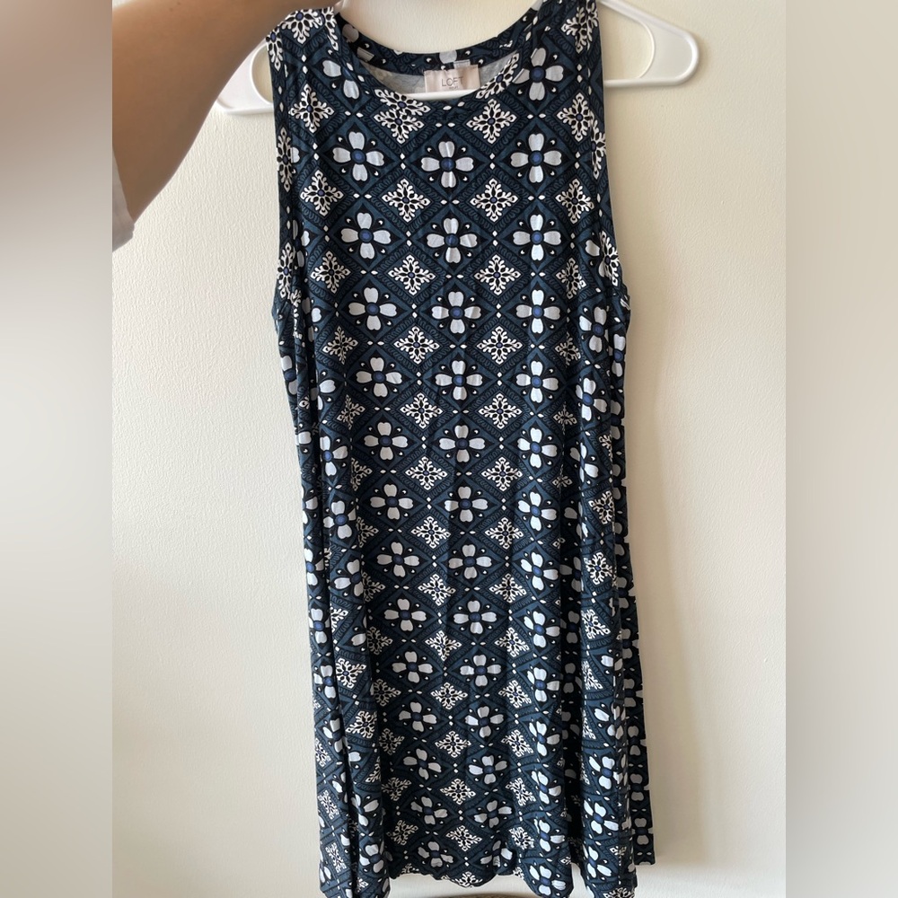 Loft Blue and White Patterned Swing Dress